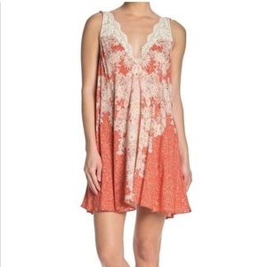 Free People Morning Sun Slip Mini Dress Tunic S Coral Cayenne Combo Pink